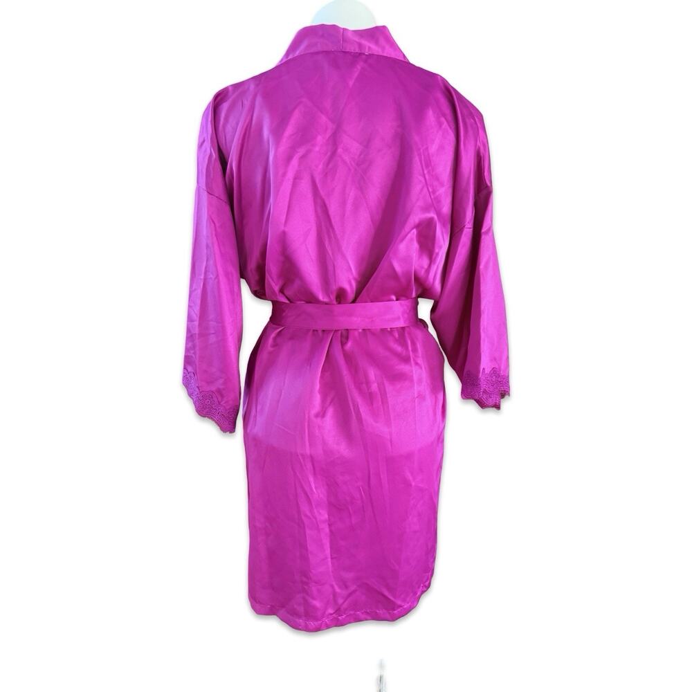 NWT Linea Donatella 3pc Satin Cami Shorts Robe Set Wild Berry Sz L - Picture 4 of 11